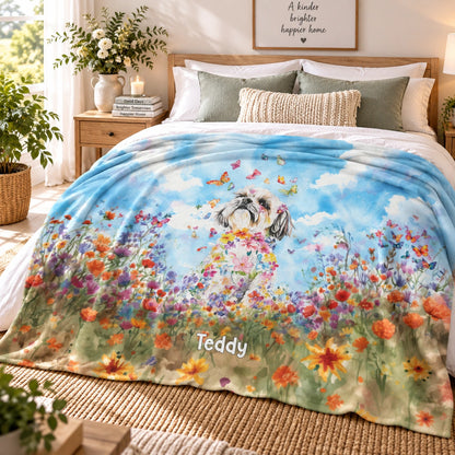 ANY DESIGN #1 Personalised Floral Dog, Meadow Blanket