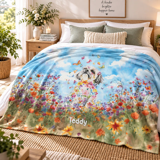 ANY DESIGN #1 Personalised Floral Dog, Meadow Blanket