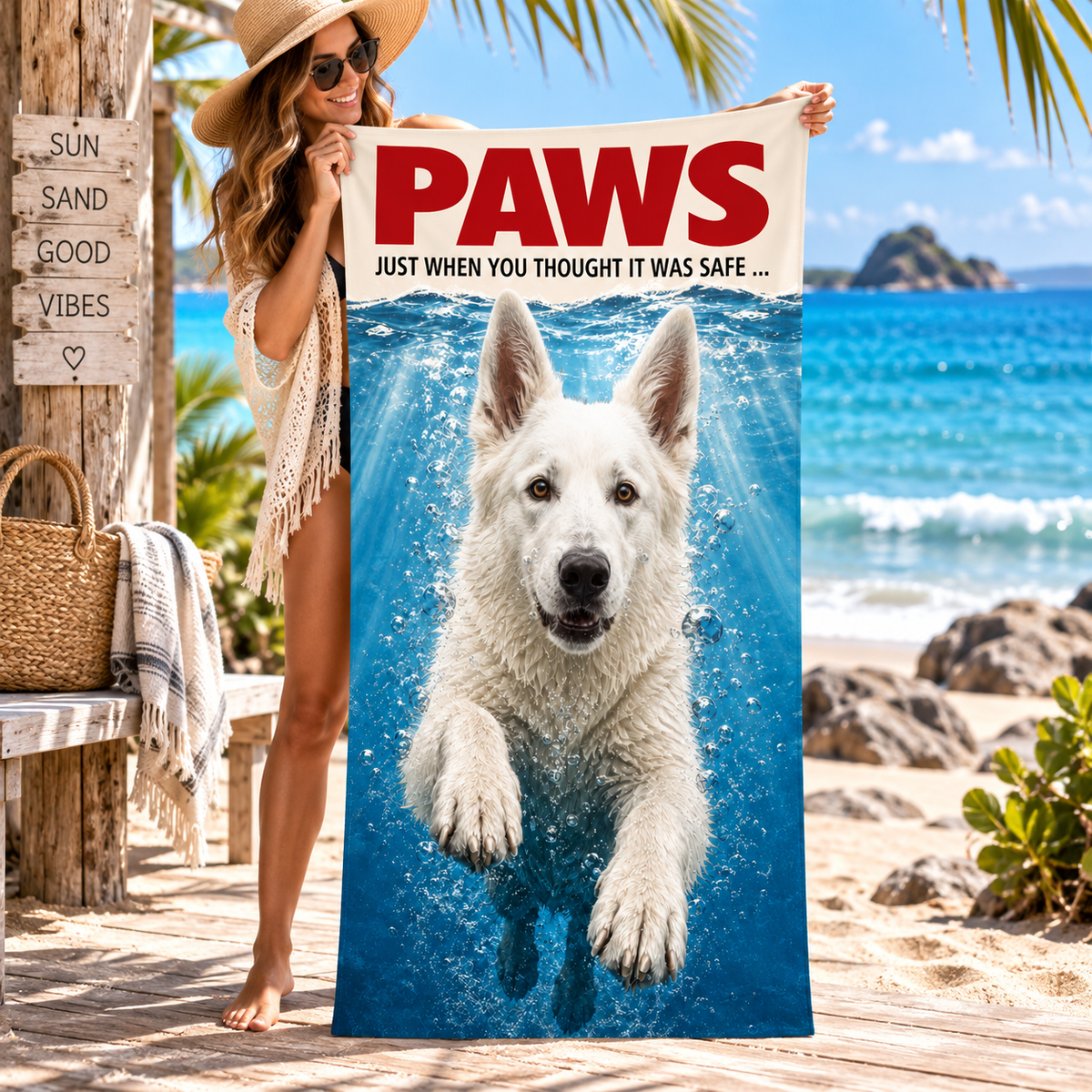 White Shepherd PAWS Beach Towel