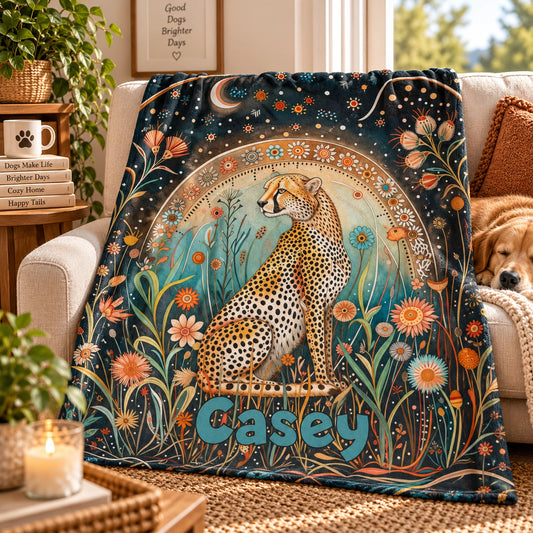 Cheetah & Moon Personalised Soft Polyester Blanket