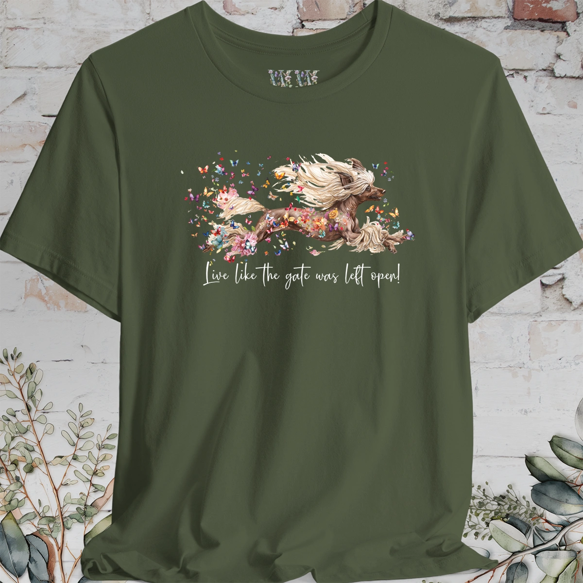 Chinese Crested "Live like the gate was left open" Unisex T shirt