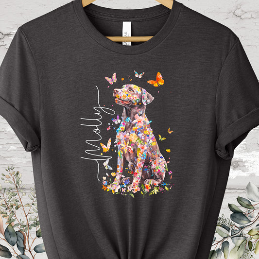 Chocolate Labrador Floral Personalized T-shirt.