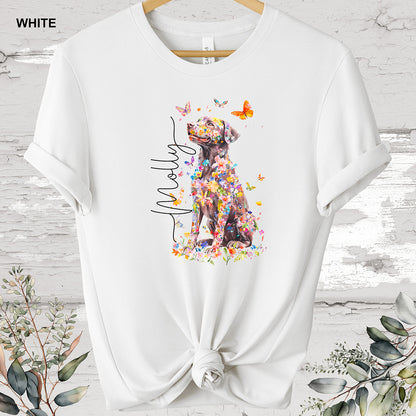 Chocolate Labrador Floral Personalized T-shirt.