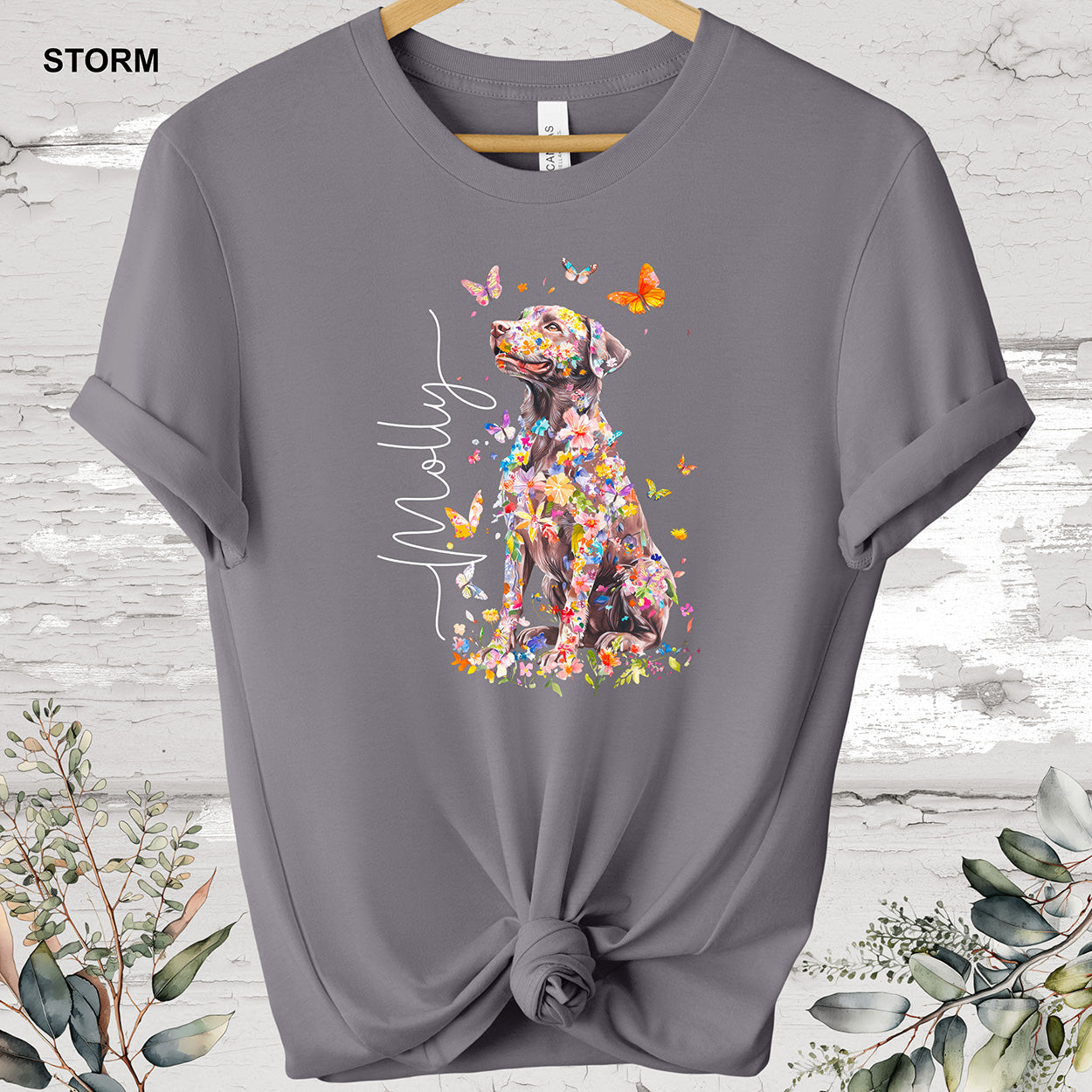 Chocolate Labrador Floral Personalized T-shirt.