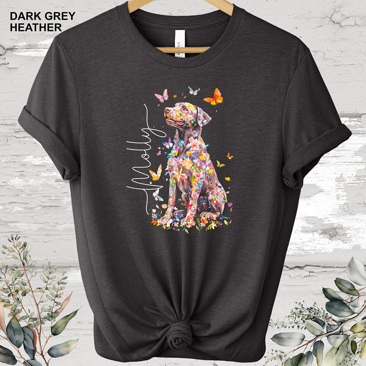 Chocolate Labrador Floral Personalized T-shirt.