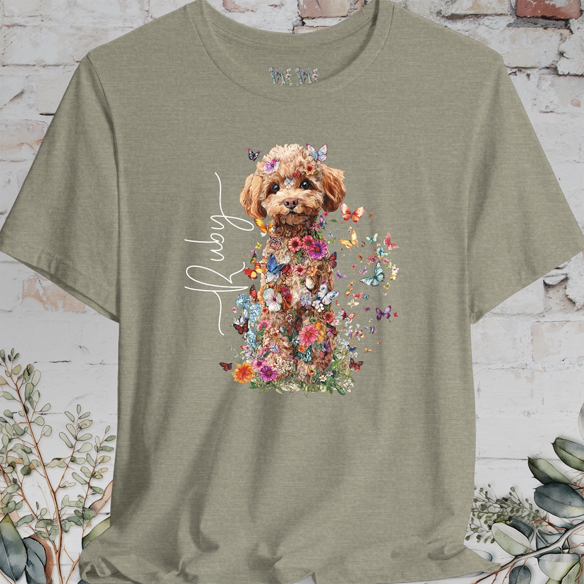 Chocolate Miniature Poodle #2 Floral Personalized T shirt
