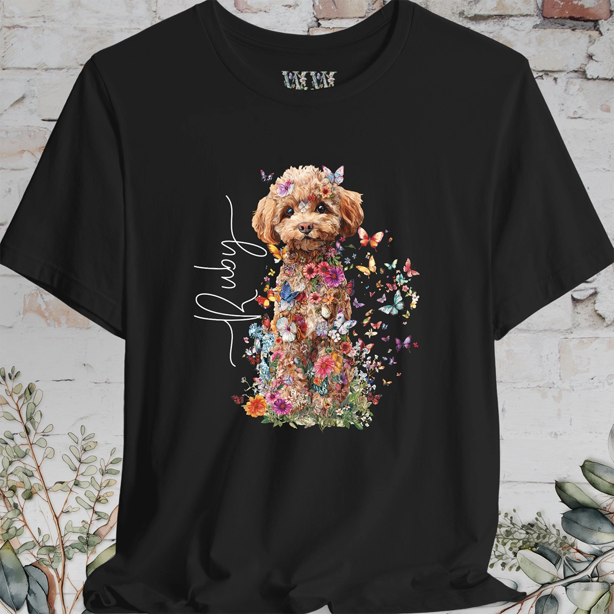 Chocolate Miniature Poodle #2 Floral Personalized T shirt