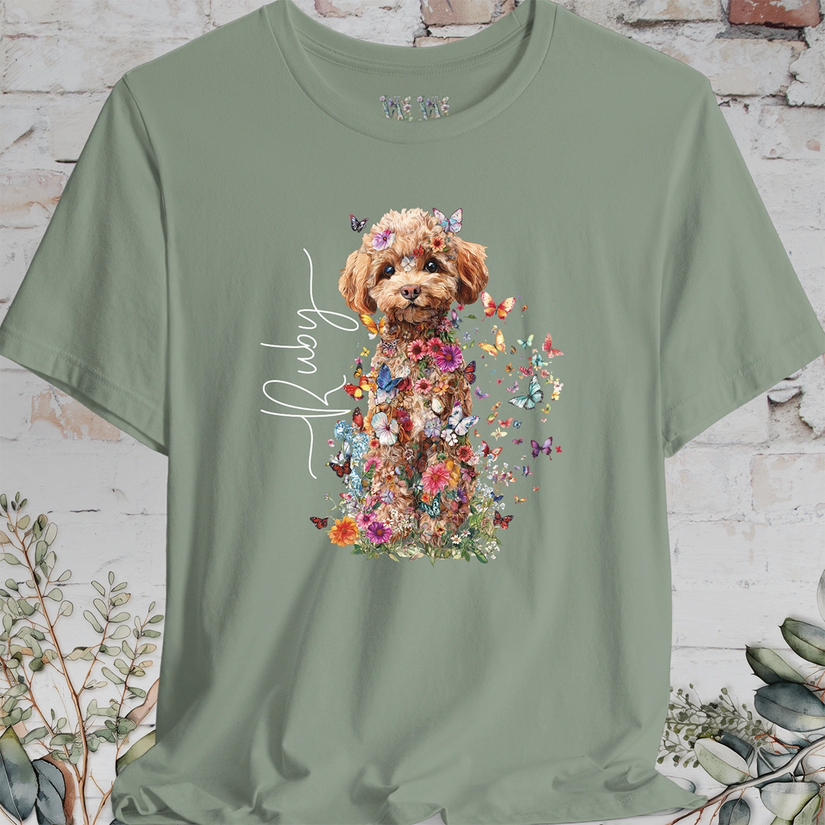 Chocolate Miniature Poodle #2 Floral Personalized T shirt