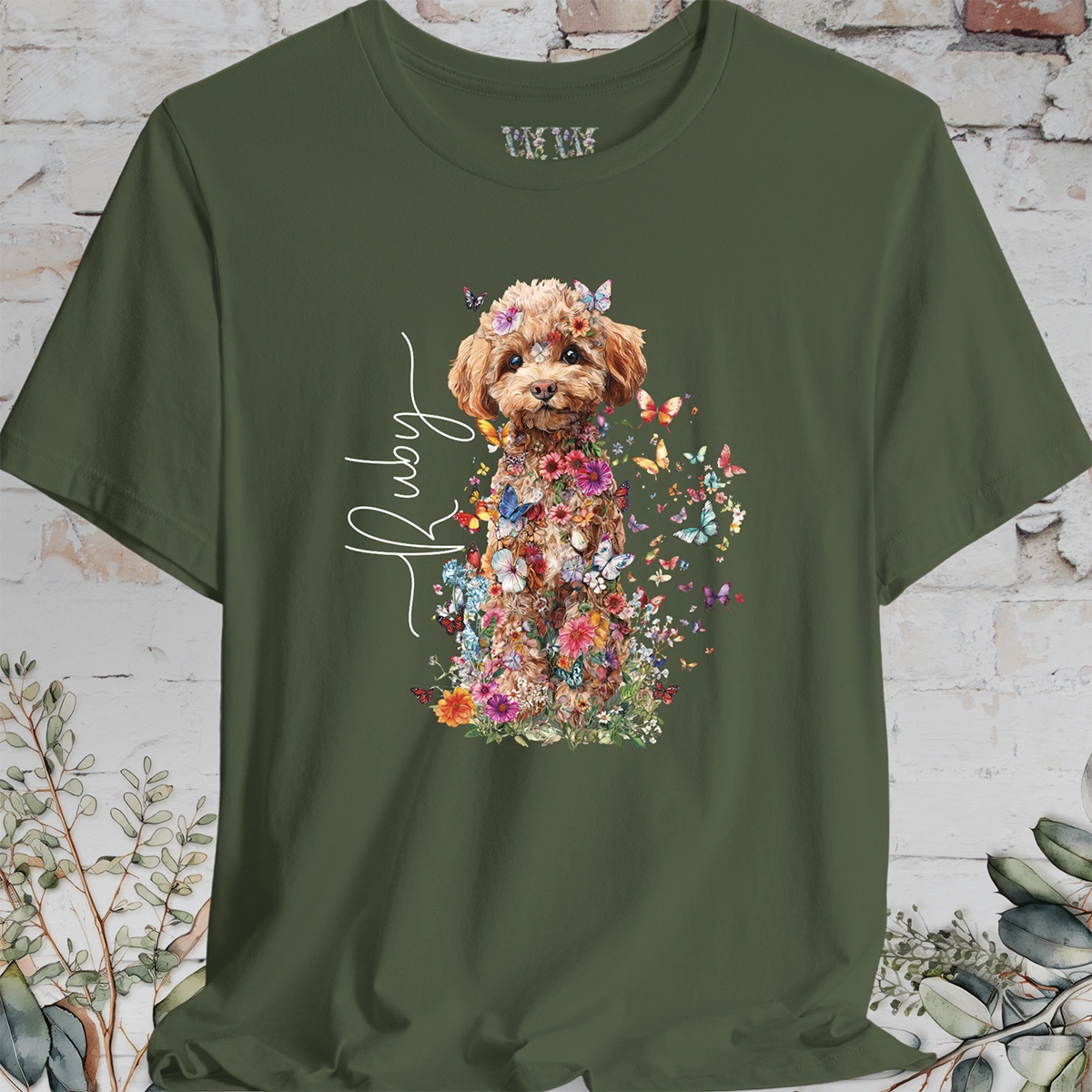 Chocolate Miniature Poodle #2 Floral Personalized T shirt