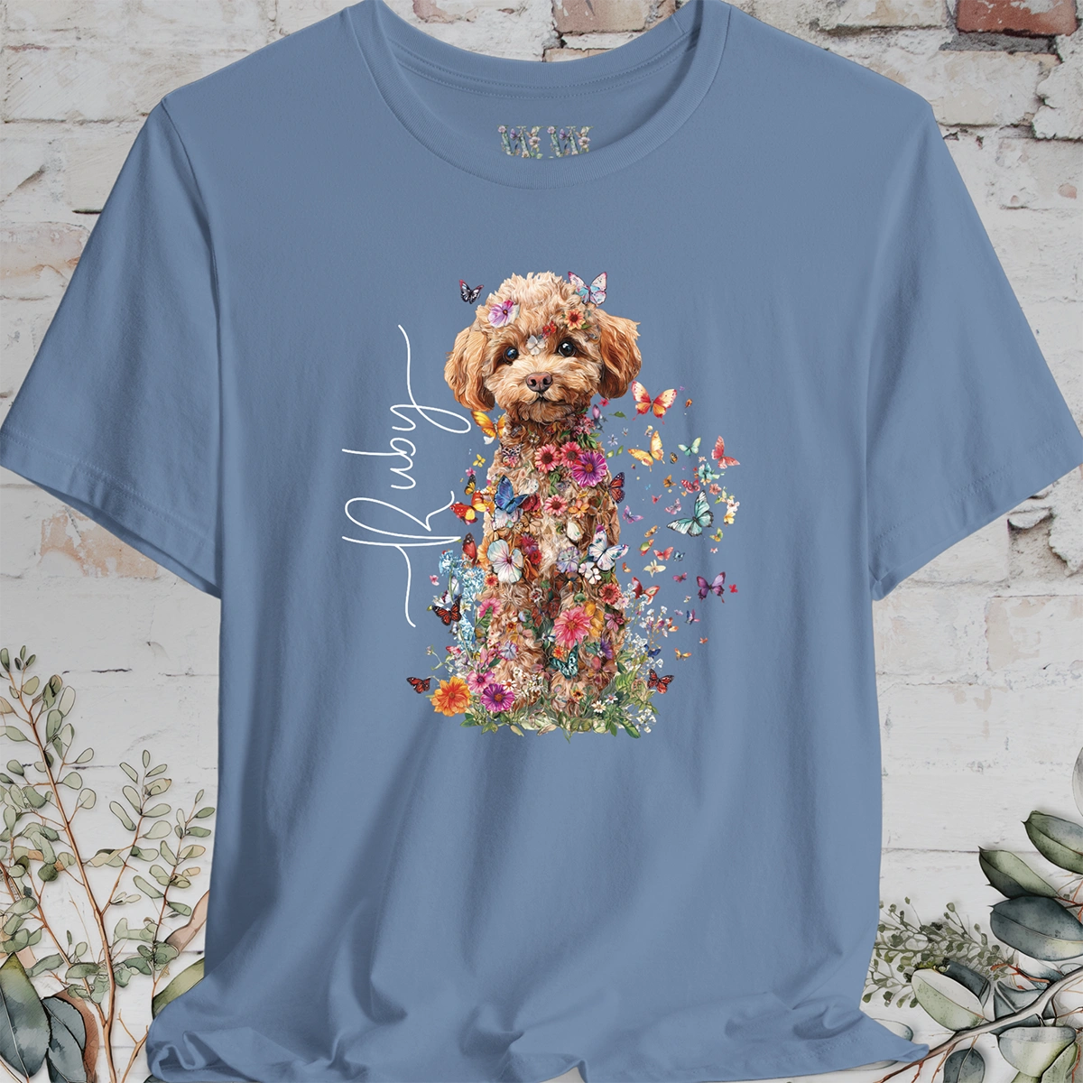 Chocolate Miniature Poodle #2 Floral Personalized T shirt