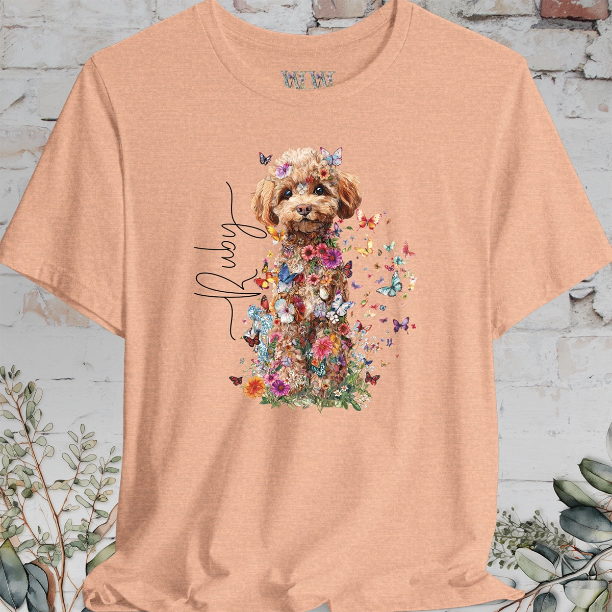 Chocolate Miniature Poodle #2 Floral Personalized T shirt