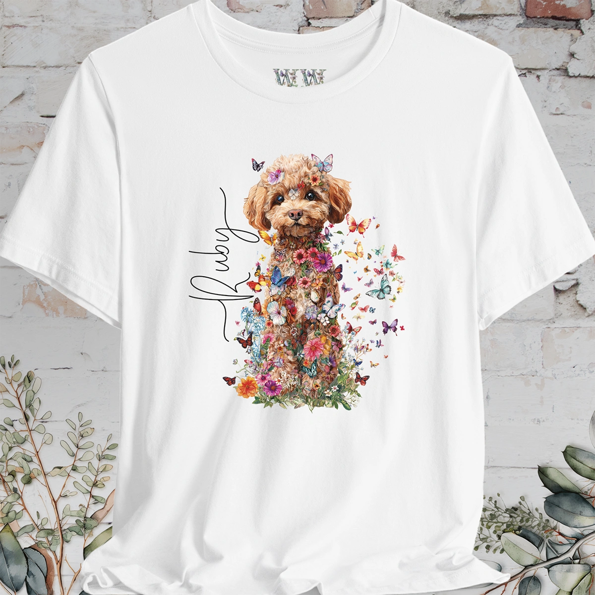 Chocolate Miniature Poodle #2 Floral Personalized T shirt