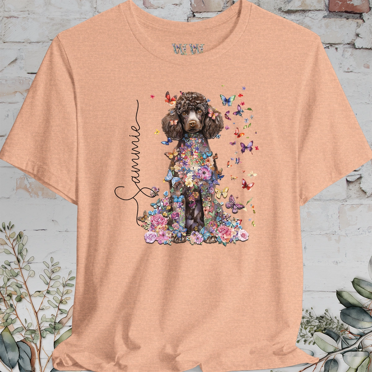 Chocolate Poodle Floral Personalized T shirt