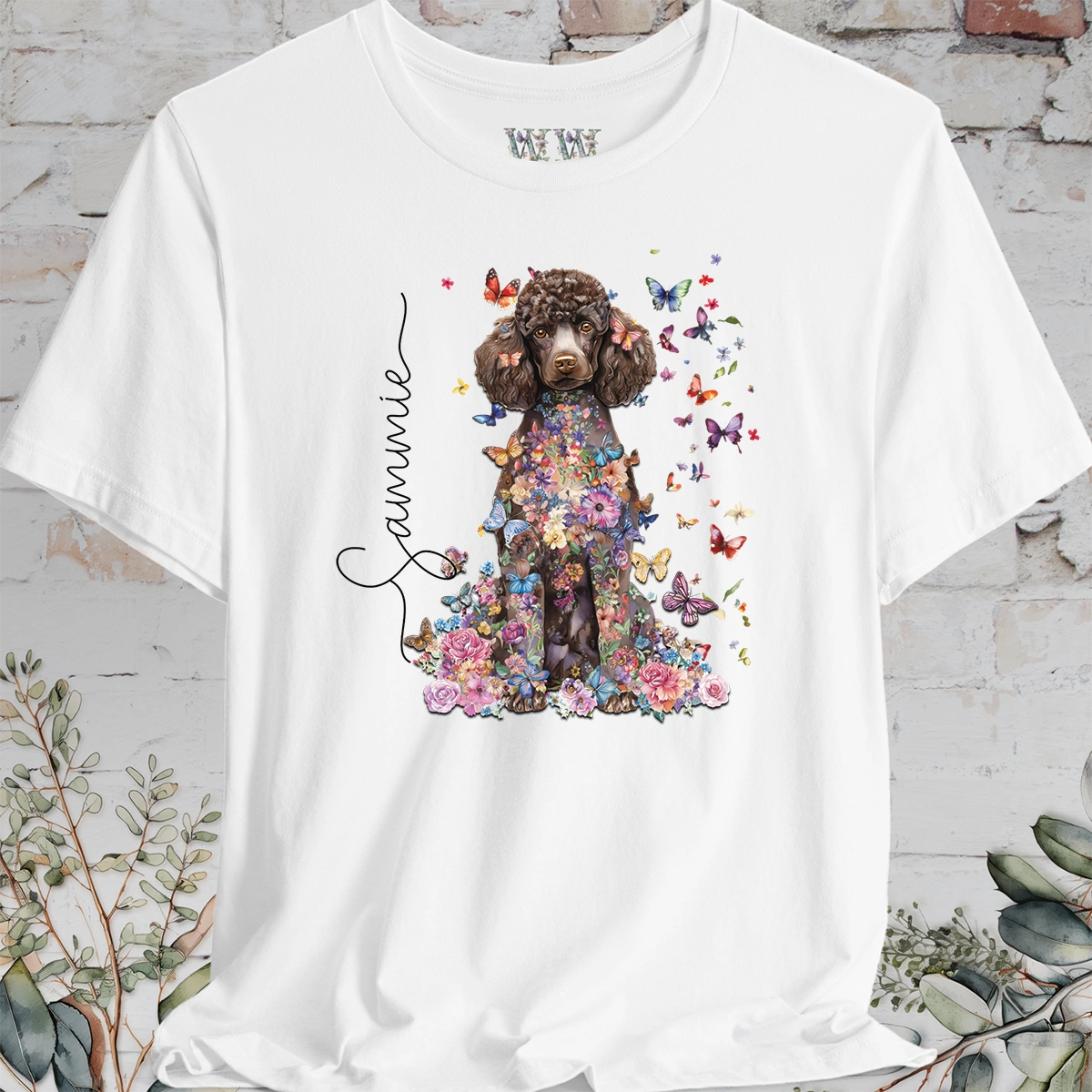 Chocolate Poodle Floral Personalized T shirt