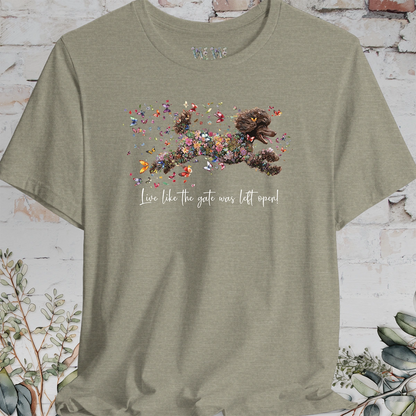 Chocolate Poodle  "Live like the gate was left open" Unisex T shirt