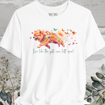 Chow Chow #2 "Live like the gate was left open" Unisex T shirt