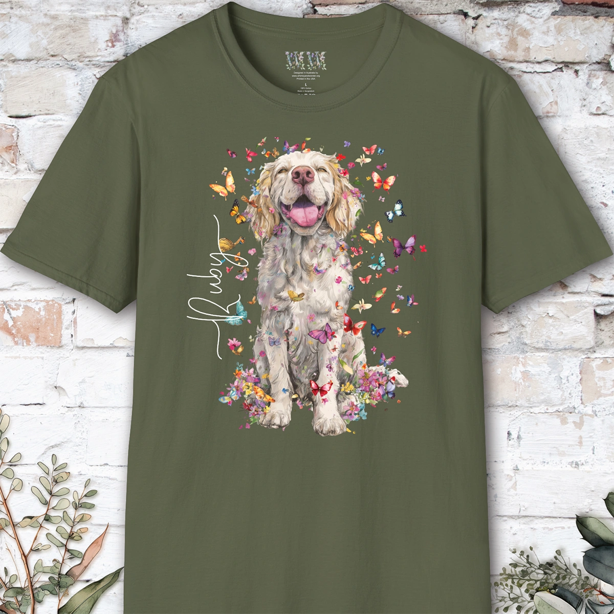 Clumber Spaniel Floral, unisex T-Shirt