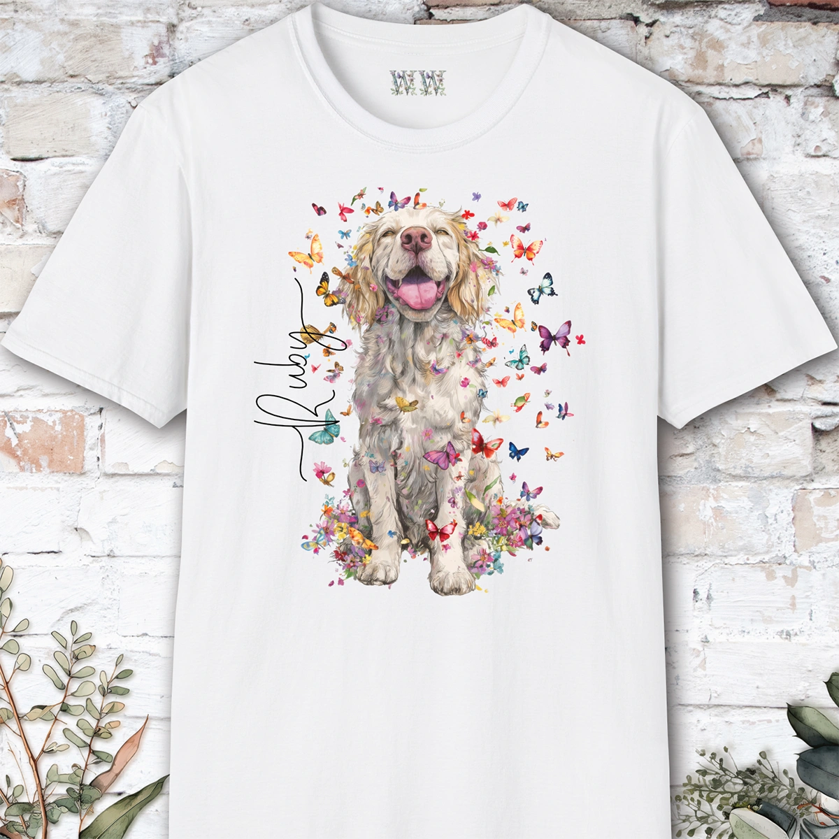 Clumber Spaniel Floral, unisex T-Shirt