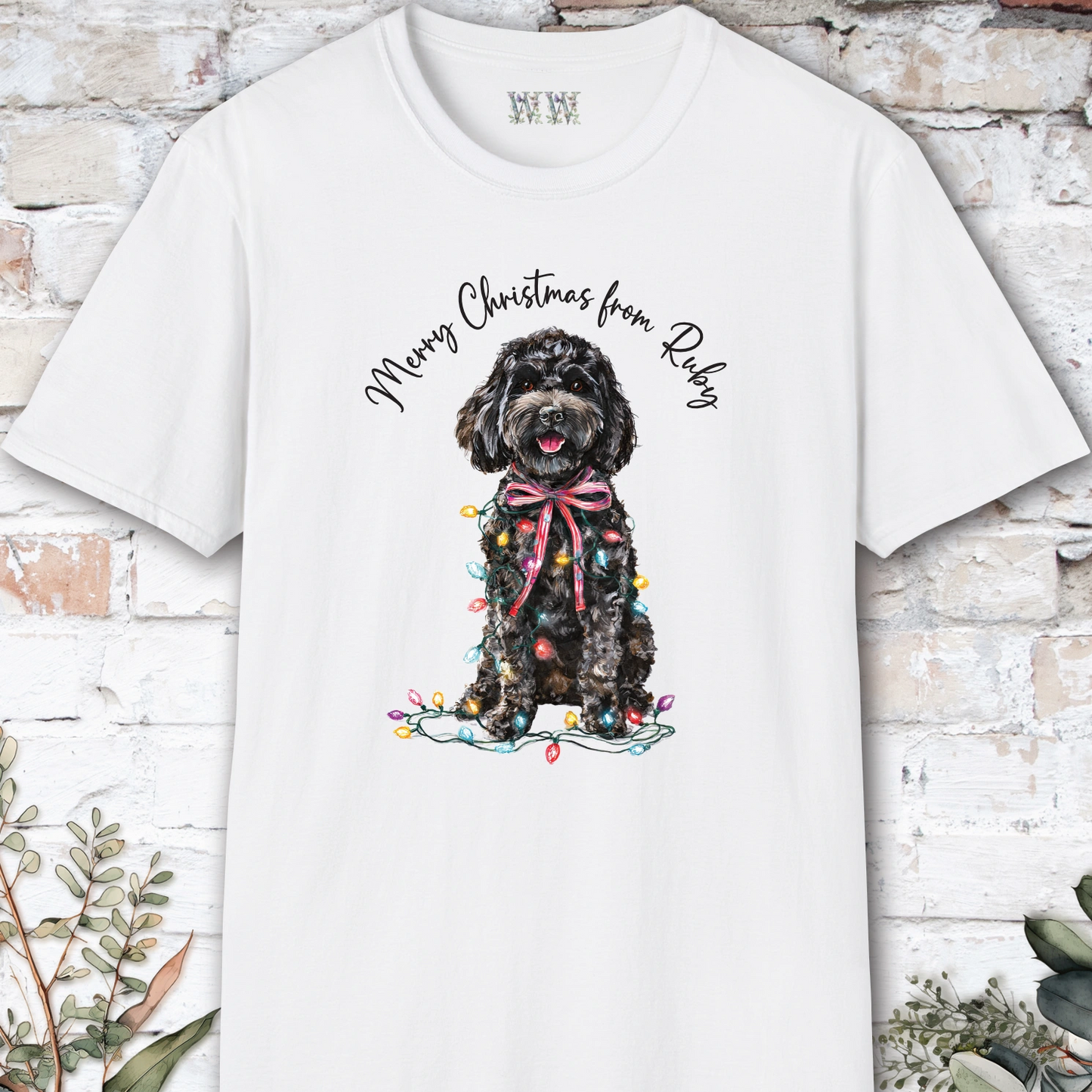 Cockapoo/Cavoodle Fairy Lights personalized Christmas T shirt.