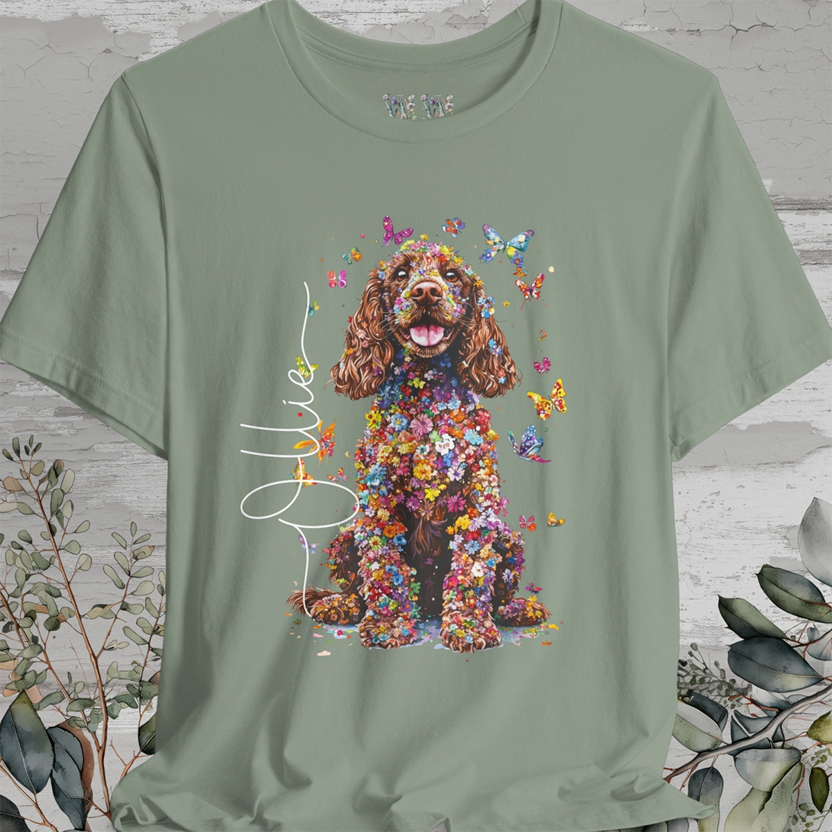 Cocker Spaniel Brown Floral Personalized T shirt