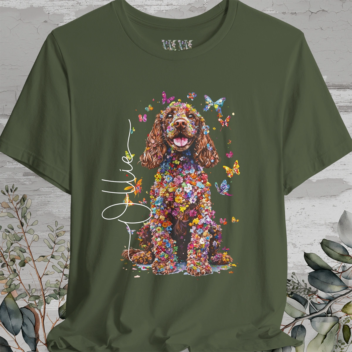 Cocker Spaniel Brown Floral Personalized T shirt