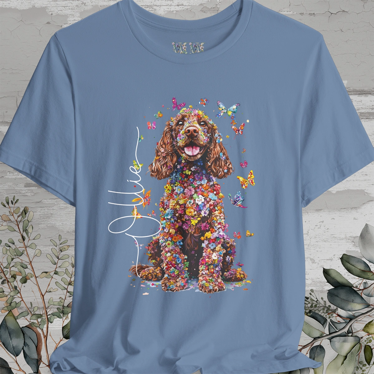 Cocker Spaniel Brown Floral Personalized T shirt