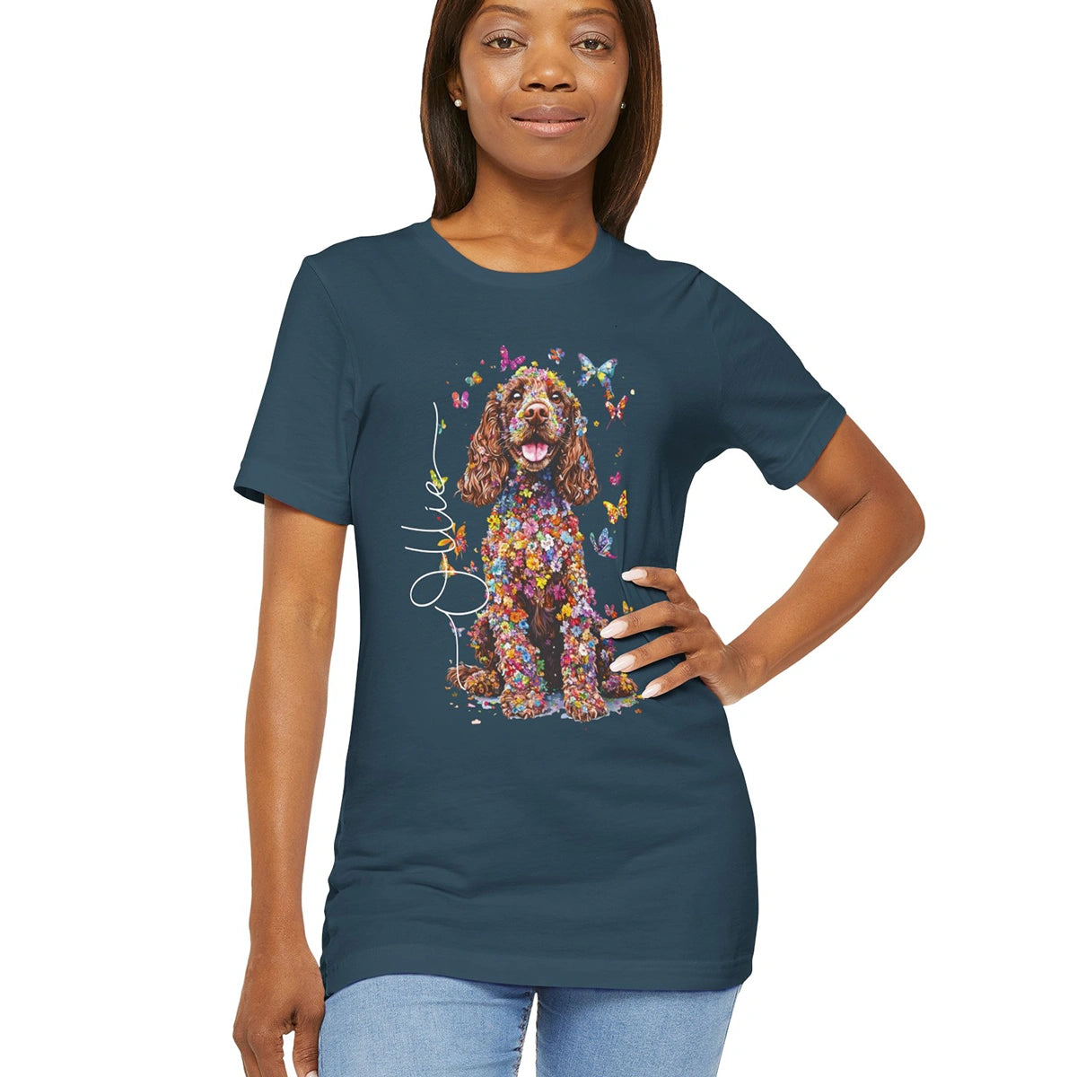 Cocker Spaniel Brown Floral Personalized T shirt