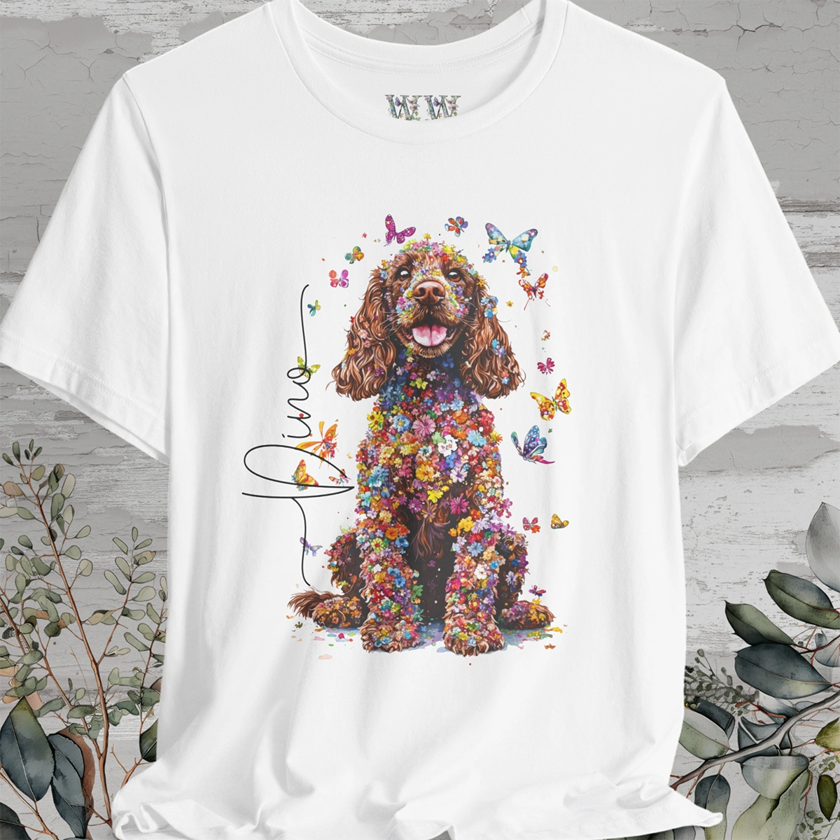 Cocker Spaniel Brown Floral Personalized T shirt