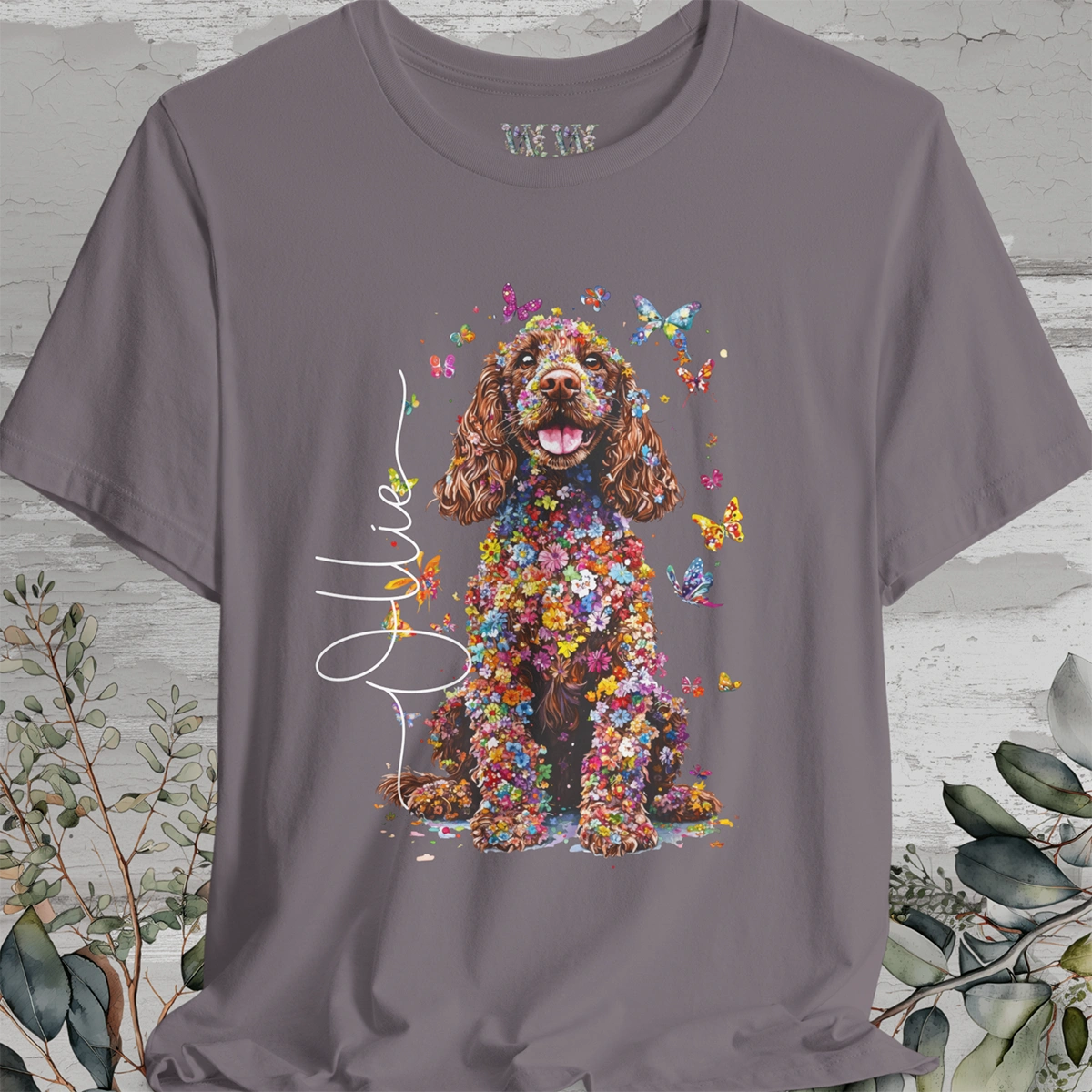 Cocker Spaniel Brown Floral Personalized T shirt