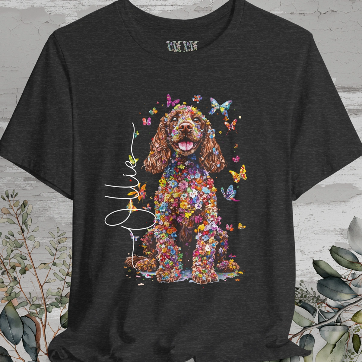 Cocker Spaniel Brown Floral Personalized T shirt