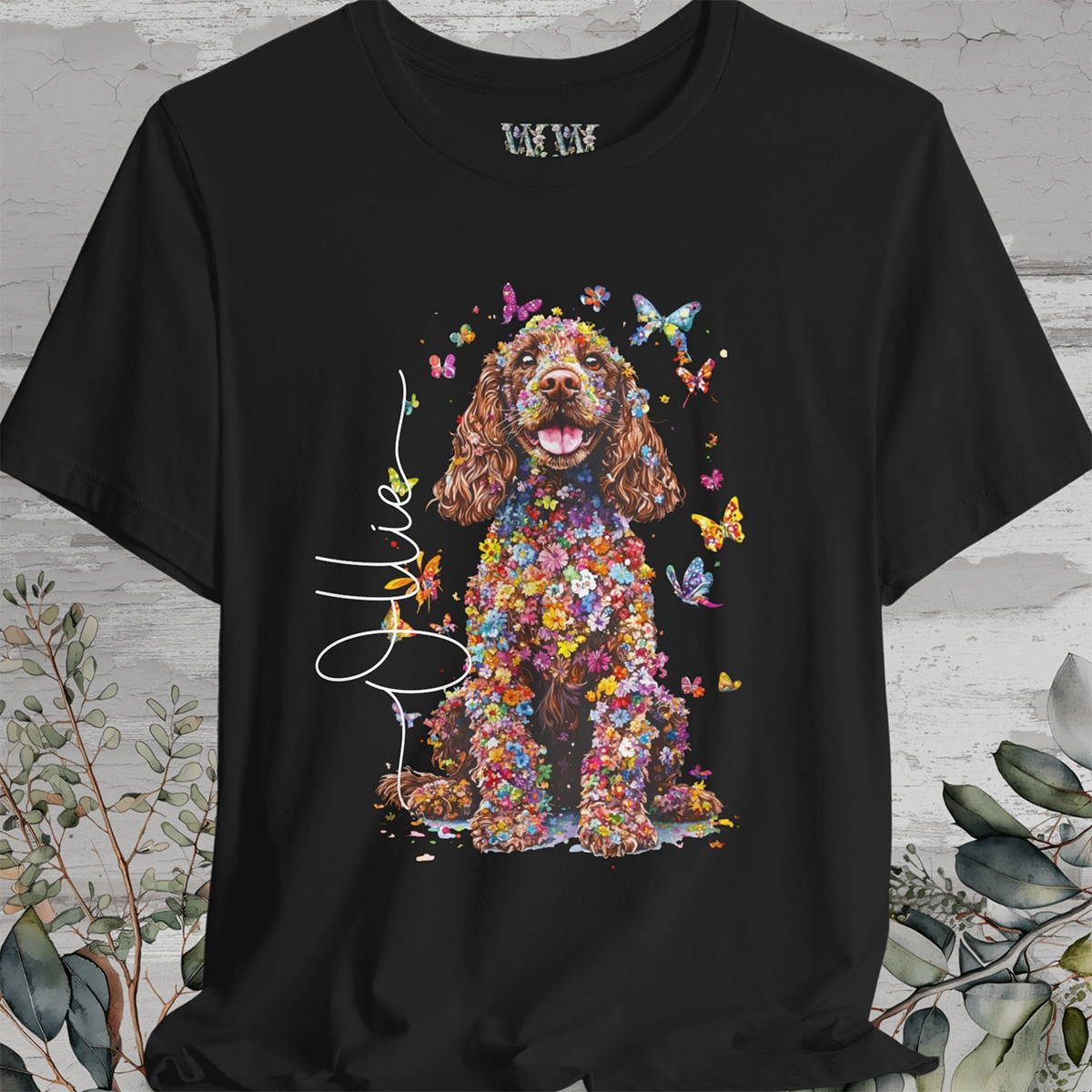 Cocker Spaniel Brown Floral Personalized T shirt