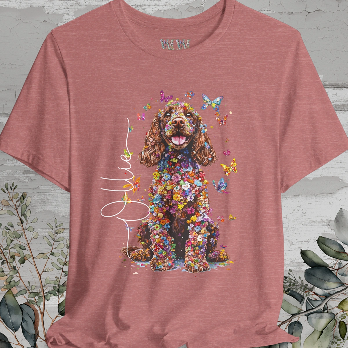 Cocker Spaniel Brown Floral Personalized T shirt