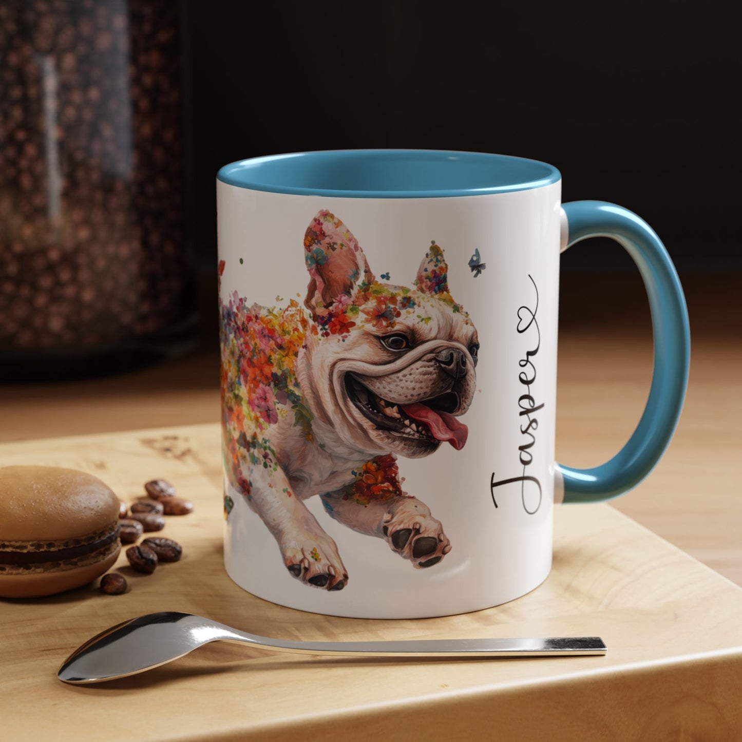 French Bulldog running personalized colourful Mugs, 11oz