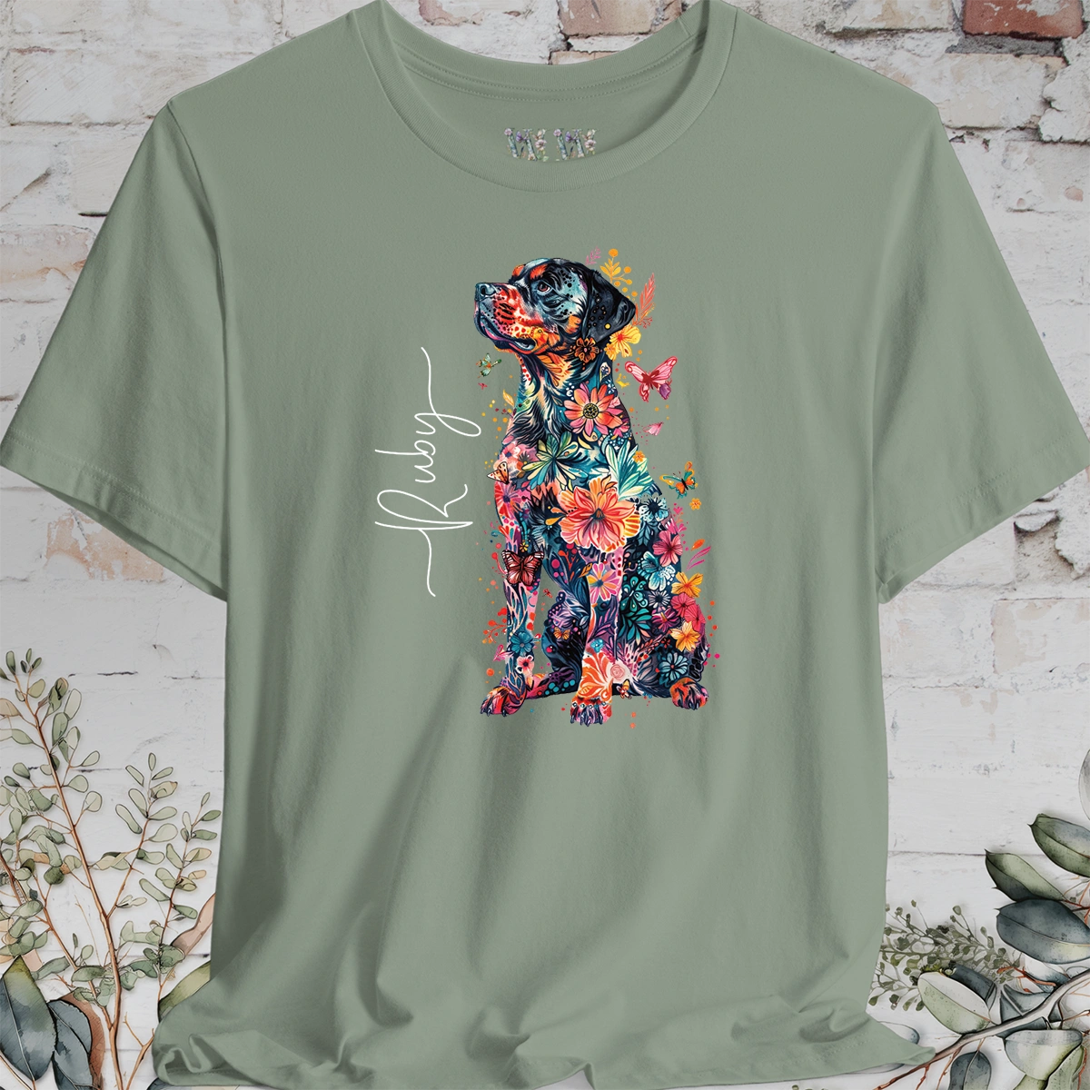 Doberman Pinscher #5 Floral Personalized T shirt