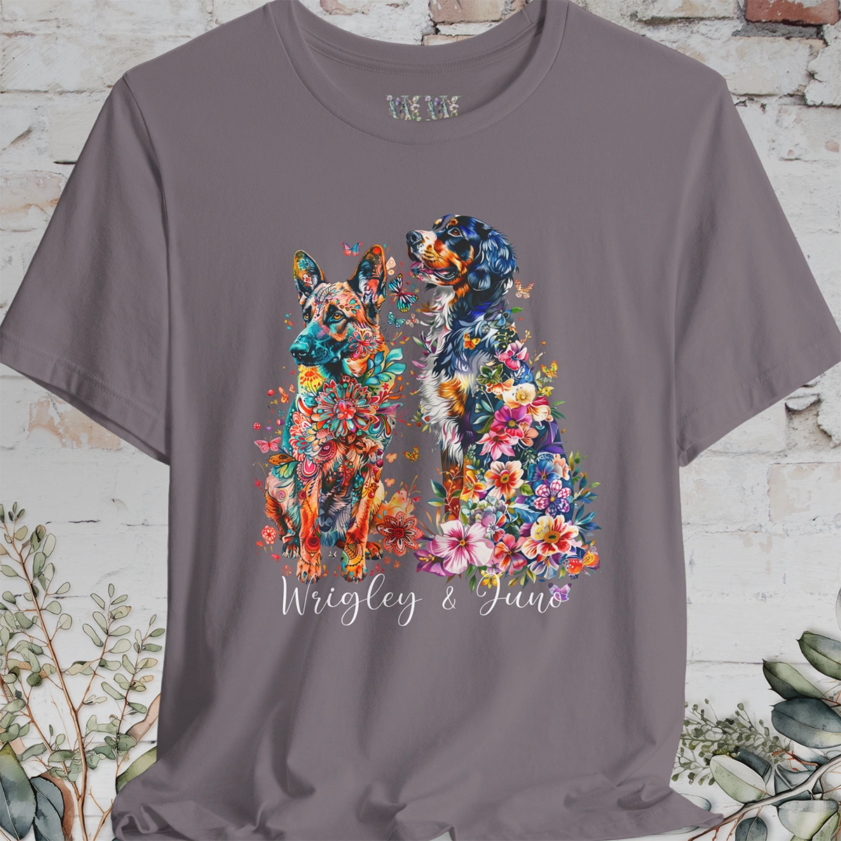 DUO floral personalised T Shirt. Choose two of our designs.