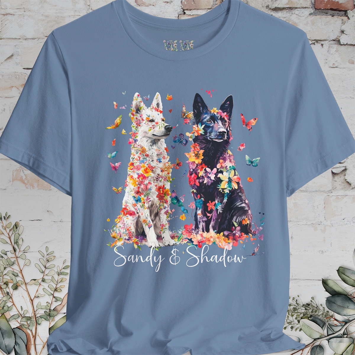 DUO floral personalised T Shirt. Choose two of our designs.