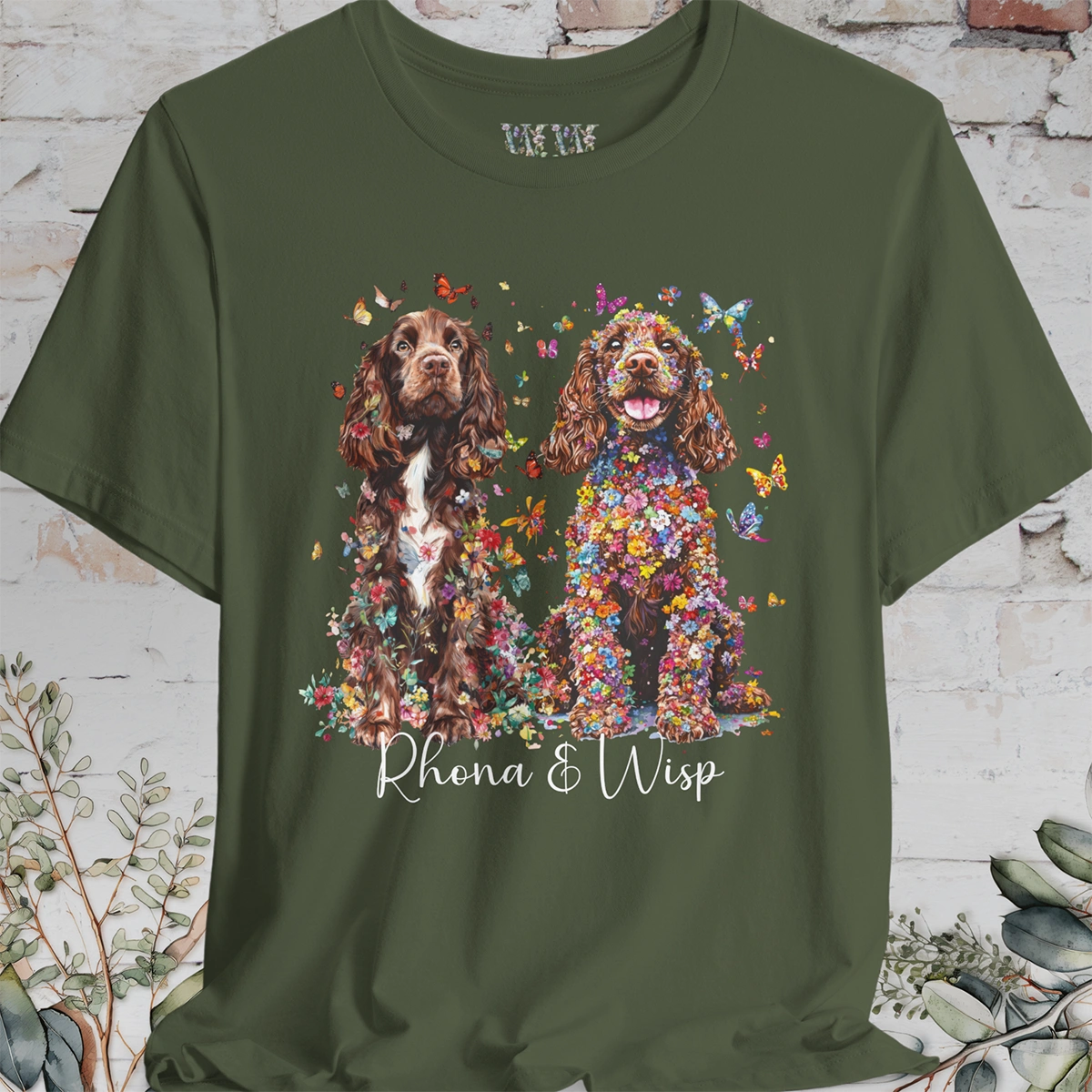 DUO floral personalised T Shirt. Choose two of our designs.