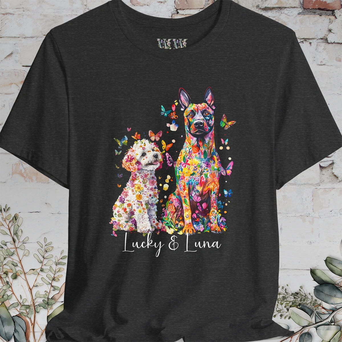 DUO floral personalised T Shirt. Choose two of our designs.