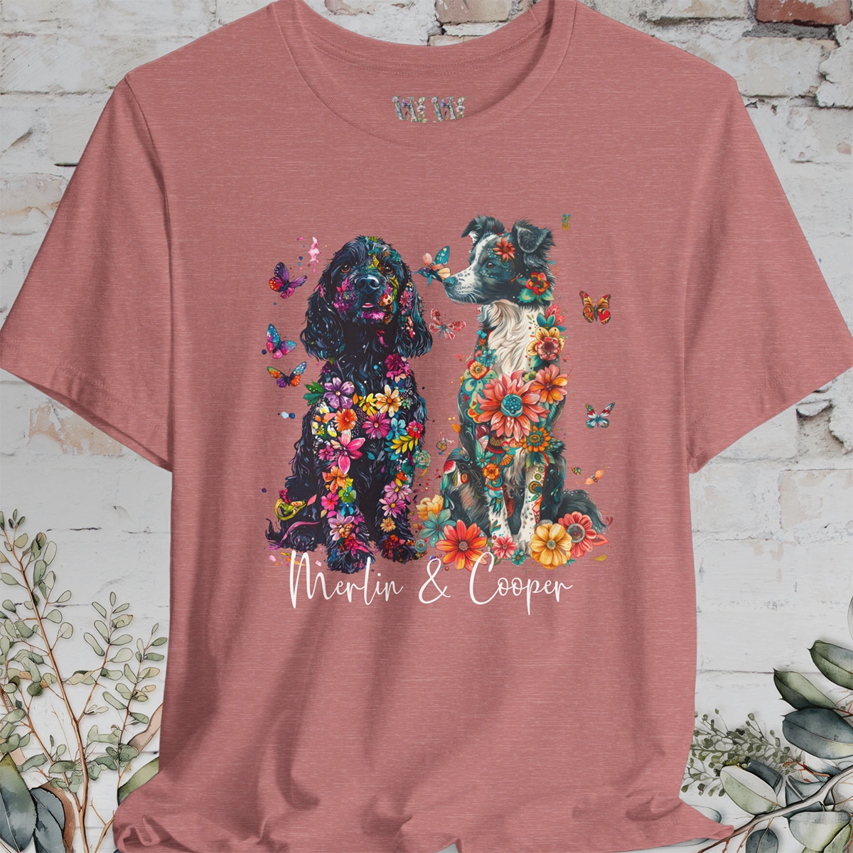 DUO floral personalised T Shirt. Choose two of our designs.