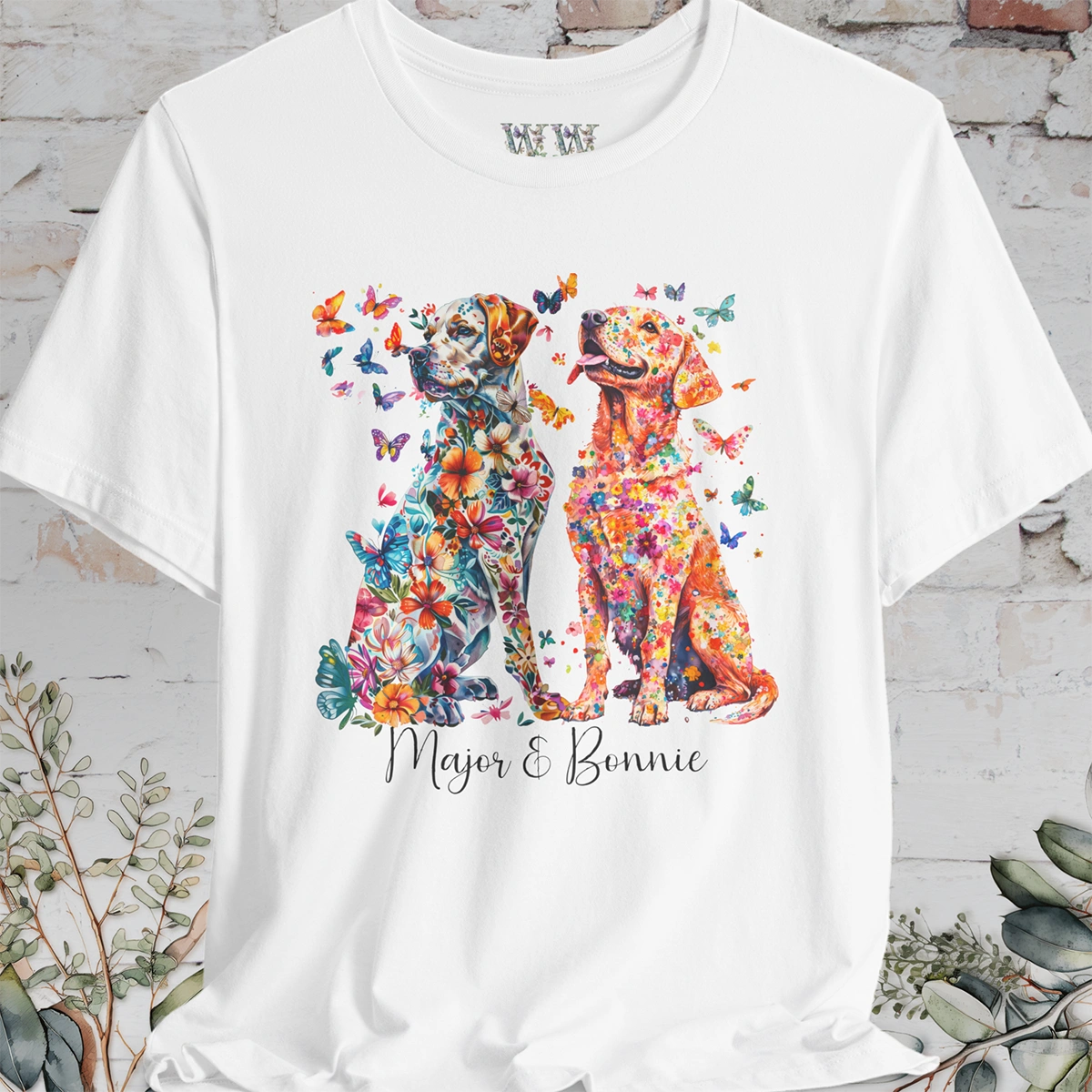 DUO floral personalised T Shirt. Choose two of our designs.