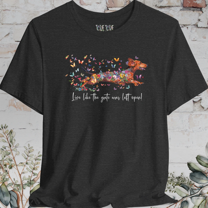 Dachshund #4 'Live like the gate was left open' T shirt