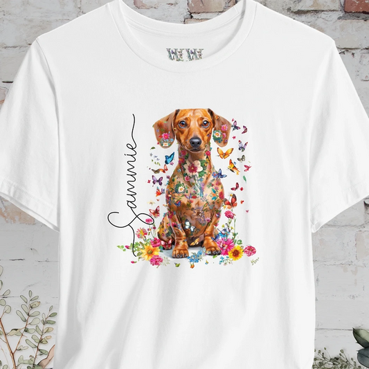 Dachshund #5, Floral Personalized T shirt