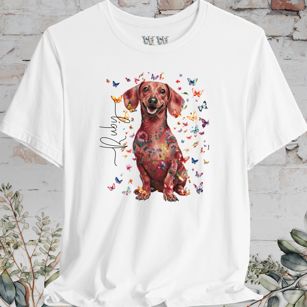 Dachshund #6 Floral Personalized T shirt