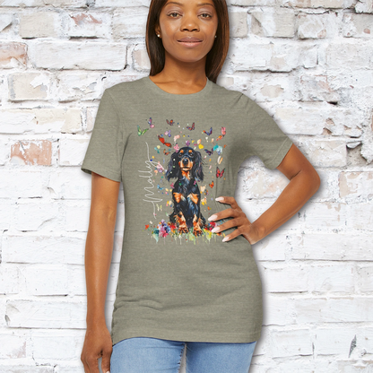 Dachshund - long hair #1 Floral Personalized T shirt