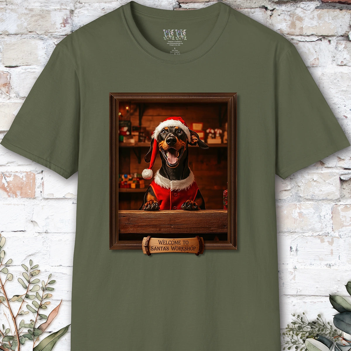 Doberman Pinscher Santa's Workshop Unisex T shirt
