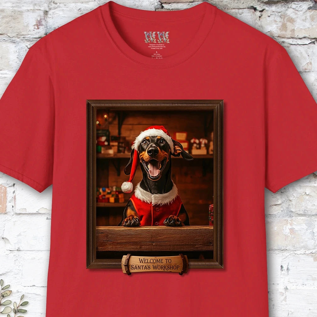 Doberman Pinscher Santa's Workshop Unisex T shirt