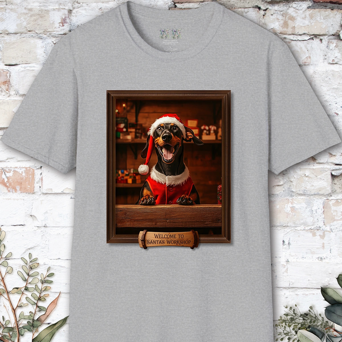 Doberman Pinscher Santa's Workshop Unisex T shirt