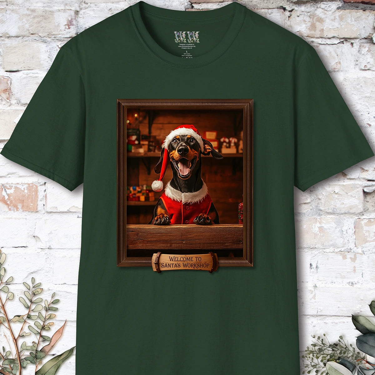 Doberman Pinscher Santa's Workshop Unisex T shirt