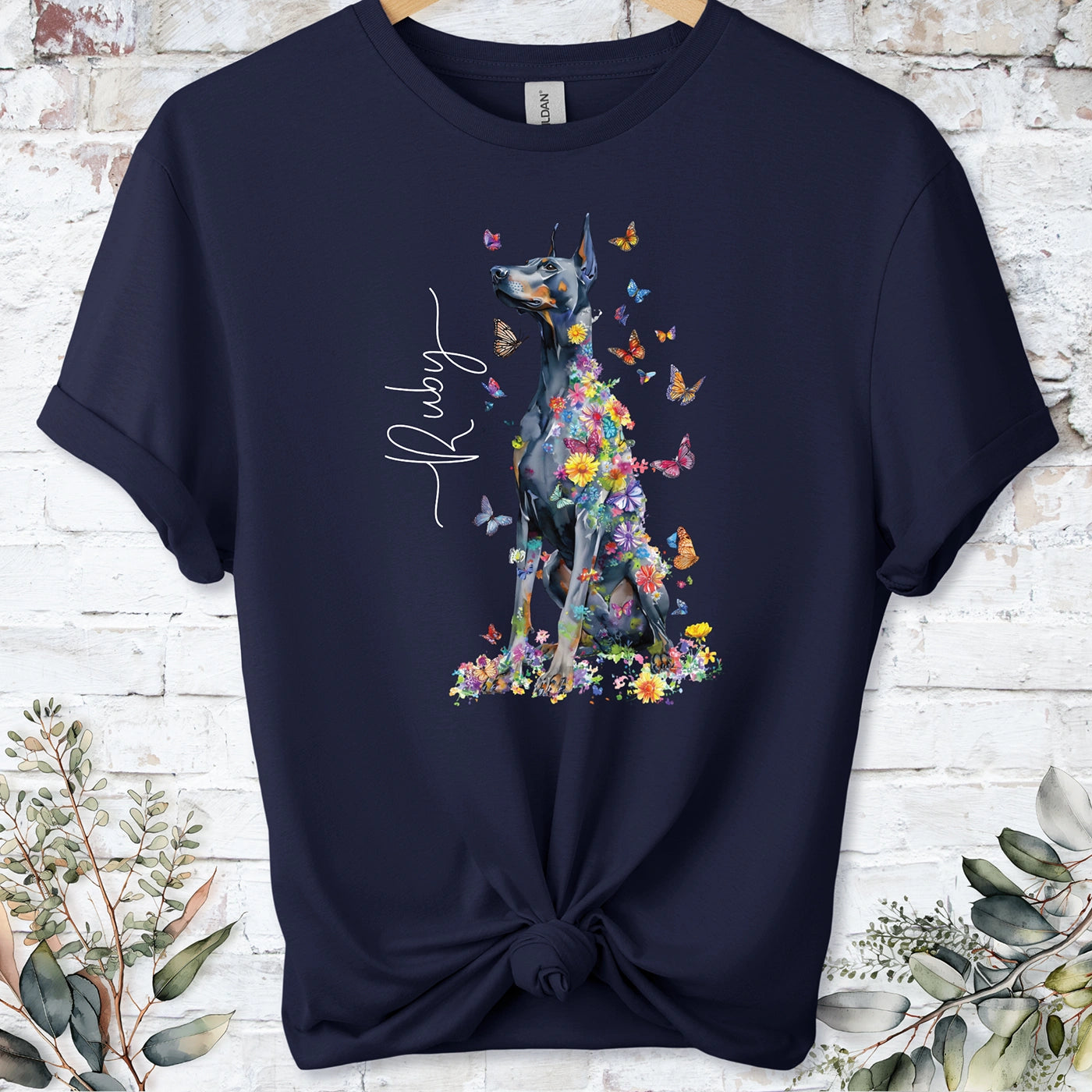 Doberman Pinscher #9 Floral Personalized T shirt