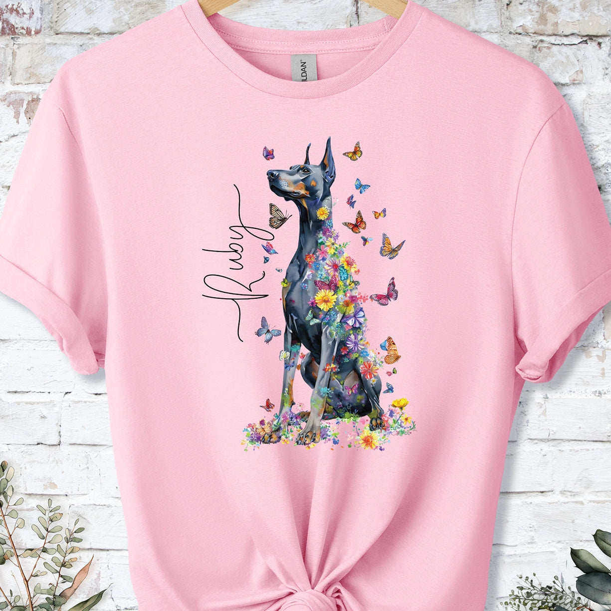 Doberman Pinscher #9 Floral Personalized T shirt